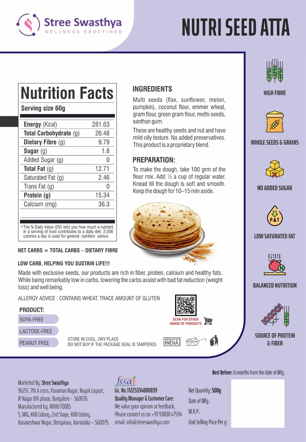 Nutri Seed Atta | Multi-Seed Low Carb Flour for Daily Wellness