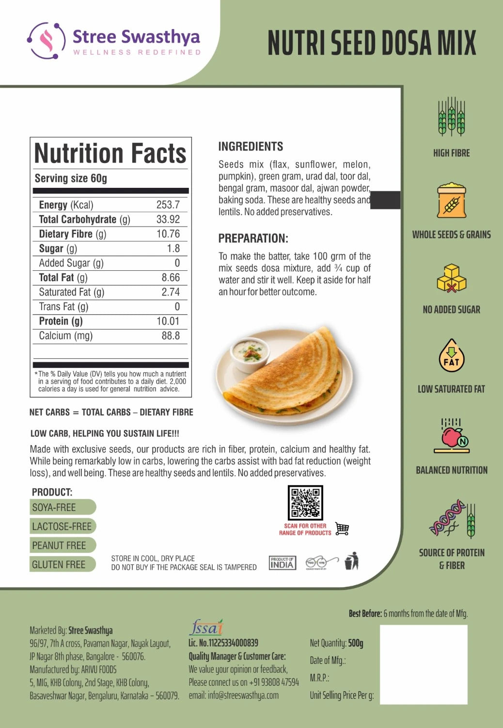 Nutri Seed Dosa Mix | Protein-Rich Low Carb Breakfast Mix
